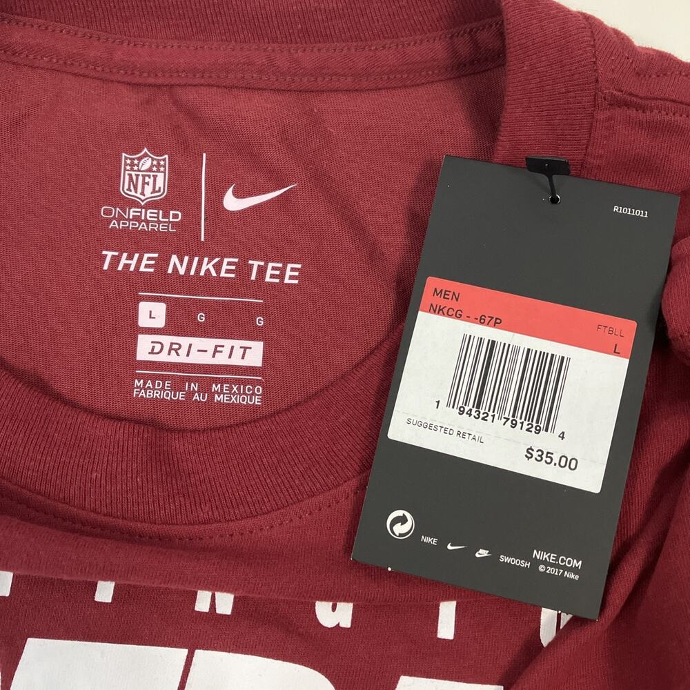 Washington Football Redskins NFL Nike Tee T Shirt Mens L Burgundy Short Sleeve - Picture 4 of 7